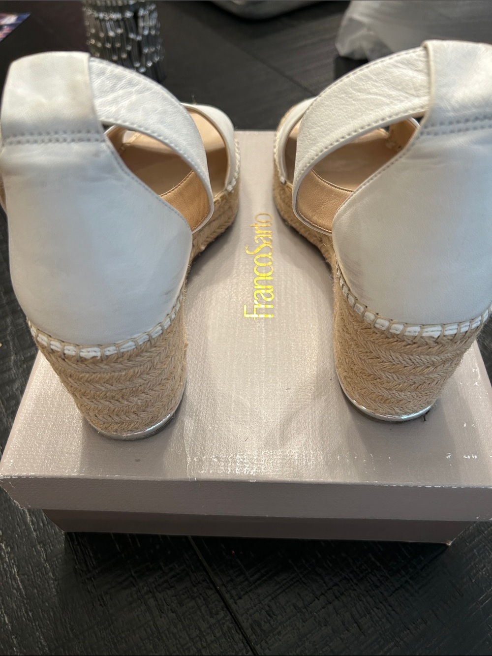 Franco Sarto Cream Leather Ankle-Strap Espadrille Sandals - Picture 2 of 5